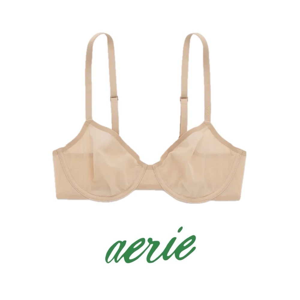 🆕 Aerie SMOOTHEZ Mesh  Balconette Bra Sand Color size 32B